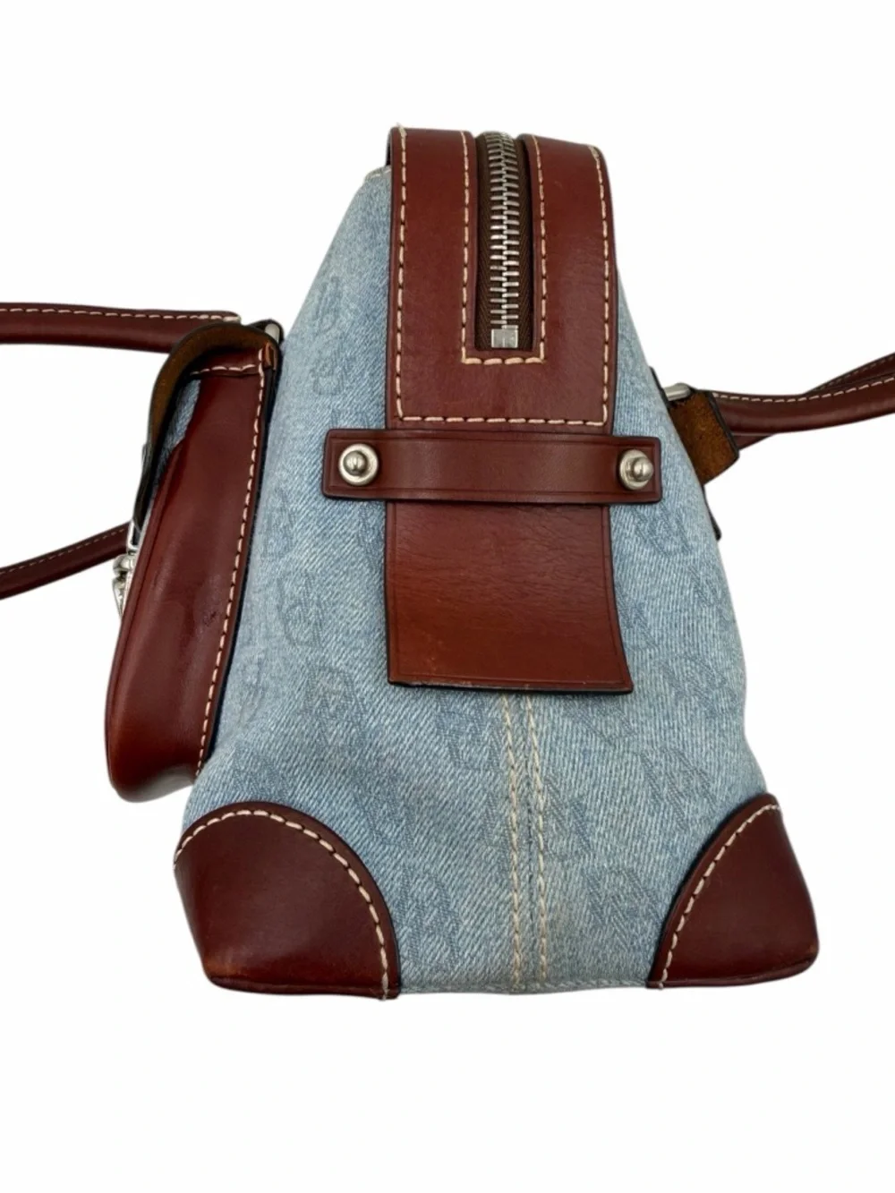 Dooney & Bourke Denim Monogram Cargo Satchel Set Brown Leather DB Logo Y2K
